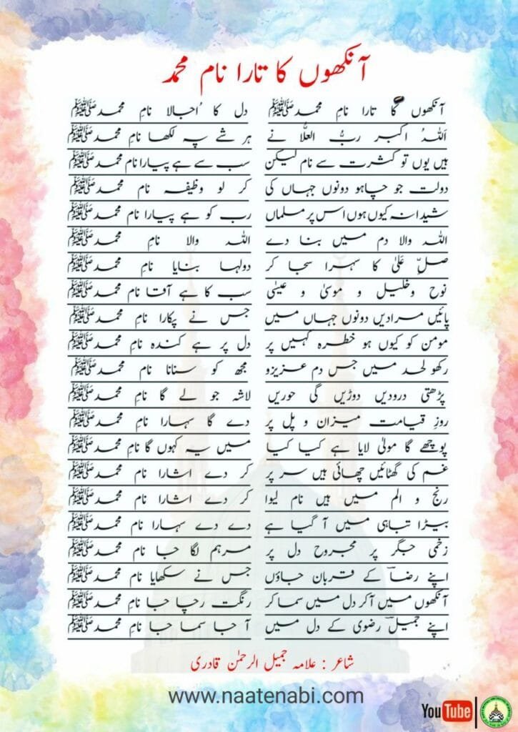 Aankhon Ka Tara Naam-e-Muhammad Naat Lyrics || आँखों का तारा नाम-ए-मुहम्मद Photo 2025 02 05 01 49 18 725x1024 1